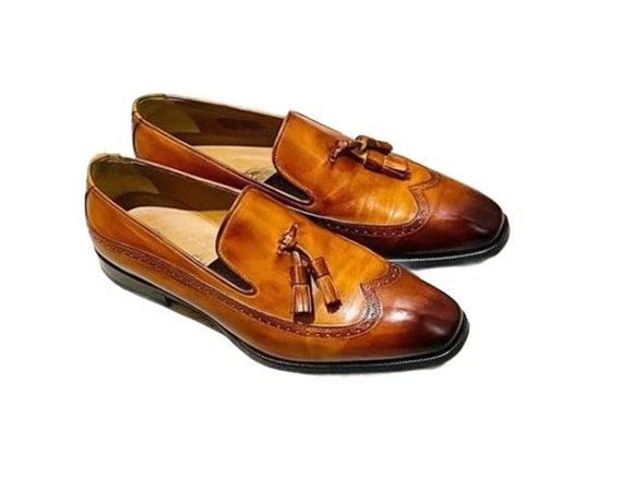 Decent Wear Men's Hand Stitch Tan Brown Tassels Loafer Genuine Leather Shoes  Handcrafted Brogue Formal Leather Loafer Shoes Men Fashion - Etsy