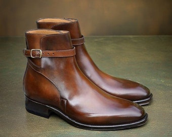 New Handmade Cowhide Leather Brown Jodhpur Boots For men