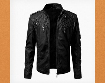 Mens Genuine Real Lambskin Leather Motorcycle Jacket, Men Motorcycle Jacket
