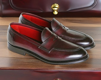 Mocasines Penny hechos a mano de cuero de sangre de buey para hombre mocasines personalizados para hombres Zapatos