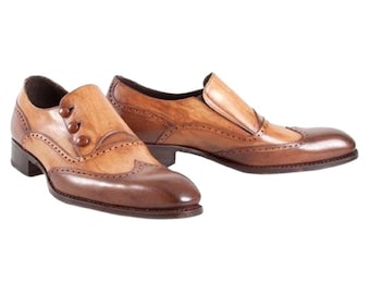 Ideal Design Handmade Men's Brown 3 Star Button Shoes Men Style Shoes