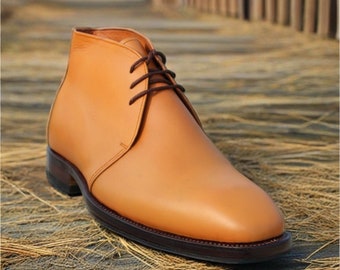 Men's Designer Tan Leather Beautiful Chukka Lace Up Boot Men Boots Dress Fashion Formal Boots