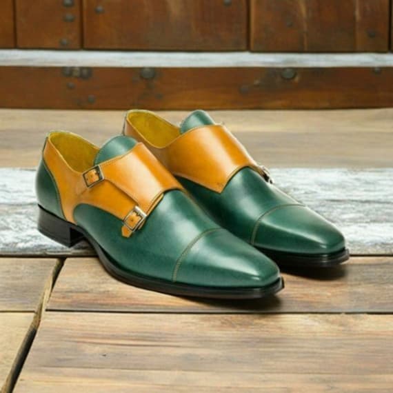 Men\'s Two-Tone Green & Tan Leather Derby Shoes (M) Liberty Mens Rust Green Two Tone Leather Dress Shoes 827  main image 4