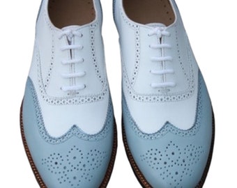 Handmade Classic White and Gray Wingtip Oxford Lace up Dress Shoes For Men For Handmade Lovers Men Style Shoes