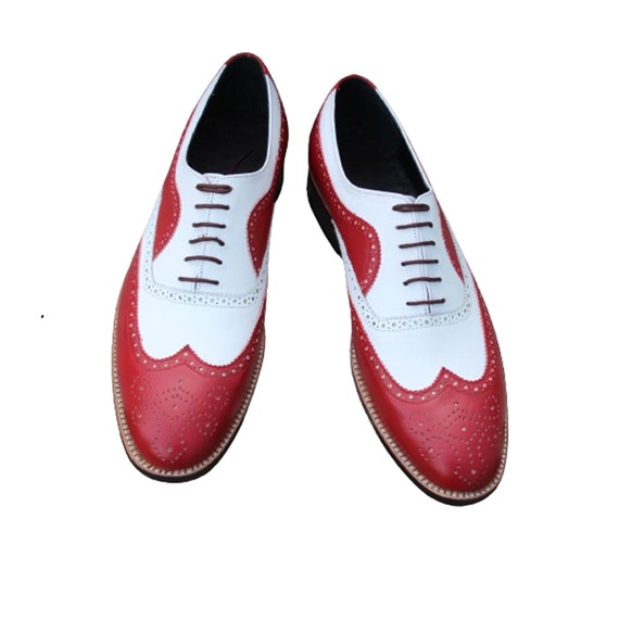 Men's Dress Shoes Red White Leather Classic Wingtip Oxford Leather Wingtip  Brogue Dress Man Shoes for Handmade Lovers Men Style Shoes - Etsy Canada