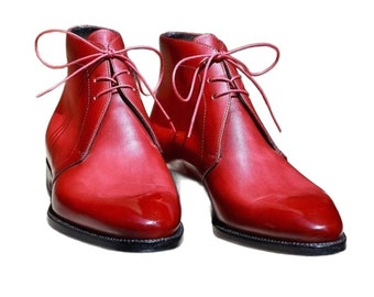 Botas Chukka con cordones de cuero rojo de diseñador para hombre, botas formales de moda para vestido