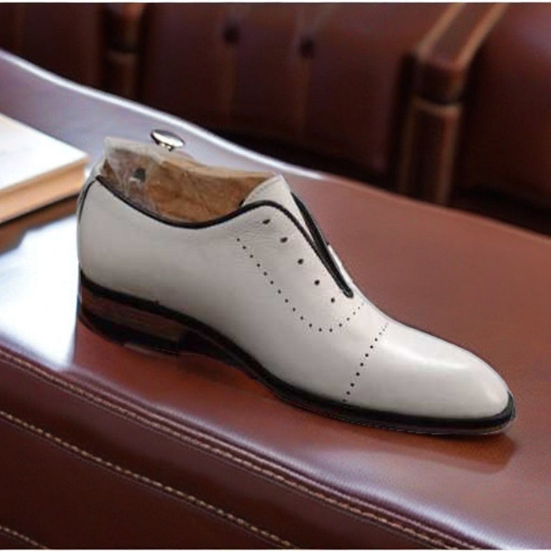 White Oxford Black Sole Cap Toe Genuine Leather Classical Handmade Men Shoes For Handmade Lovers Men Style Shoes image 1