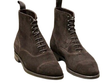 Bottines faites main de designer pour hommes en cuir véritable marron faites à la main pour bottes de marche longues pour hommes
