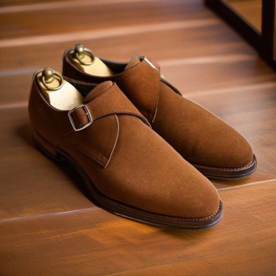 Best Dark Brown Genuine Suede Shoes, Single Monk Strap Shoes  display picture 1