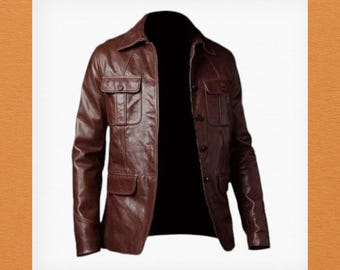 Men's Genuine Sheepskin Leather 5 Button Jacket Blazer Coat Handmade