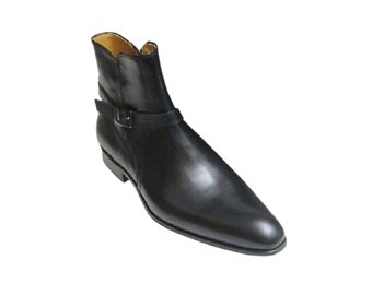 Bottines hautes Jodhpurs en cuir véritable noir à boucle arrondie