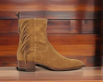 Men's Handmade Brown Ankle High Suede Jodhpur Style Boot