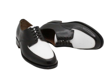 Handmade Black  and White Leather Men Oxford Lace up Formal Dress Shoes For Handmade Lovers Men Style Shoes