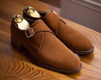 Best Dark Brown Genuine Suede Shoes, Single Monk Strap Shoes  display picture 3