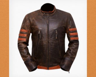 Men's Distressed Brown Fashion Replica Motorbike Slim Fit Genuine Leather Jacket