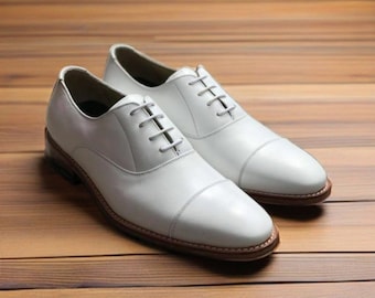 Men's Decent Choice White Leather Cap Toe Dress Shoes For Handmade Lovers Men Style Shoes