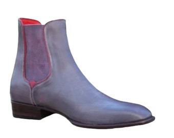 Fait main style bottine Chelsea gris violet pour homme
