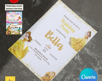 Beauty and the Beast Birthday Invitation, Editable Birthday Invitation for Girls, DIY  Princess Belle 1st Birthday Invitation