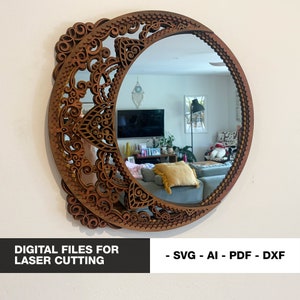 File digitali specchio lunare multistrato, mandala, arte murale a strati, arredamento per la casa, svg, luna crescente, taglio laser