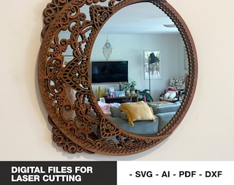 Arquivos digitais espelho de lua multicamadas, mandala, arte de parede em camadas, decoração de casa, svg, lua crescente, corte a laser