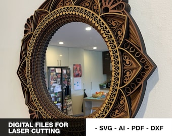 Arquivos digitais mandala de espelho multicamadas, arte de parede em camadas, decoração para casa