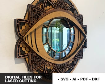 Arquivos digitais espelho de olho multicamadas, arte de parede em camadas, decoração de casa, svg, terceiro olho, mau-olhado