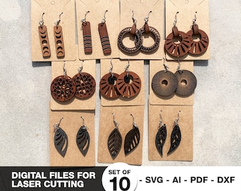 Fichiers numériques, lot de boucles d'oreilles, boucles d'oreilles découpées au laser, svg, Glowforge