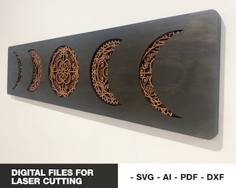 Mandala de fases da lua em várias camadas, arquivos digitais. svg, arte de parede em camadas, corte a laser, decoração para casa