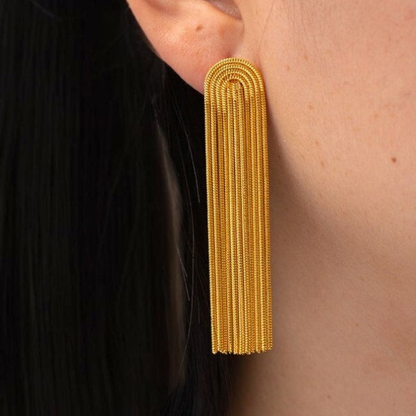 Tassel Fringe Earrings Gold | Statement Earring| 18K Gold plated earrings| Long Chain Earrings| Dangle earrings| chandelier earrings