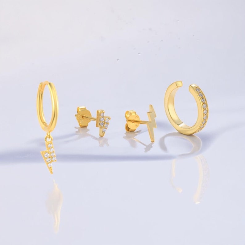 4pcs Lightning Gold Earrings Set Small Dainty Minimalist Stud Set ...