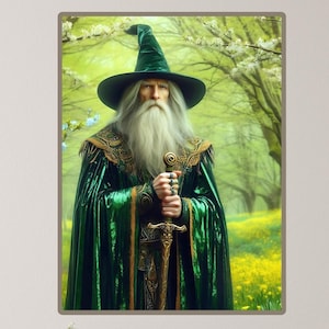 Merlin Spiritual Healing Art Print: Wizard Portrait for Meditation Room Decor Digital Download