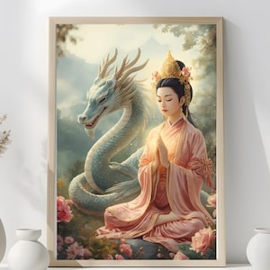 Arte del Maestro Ascendido Quan Yin y Dragón: Decoración de pared de sanación espiritual, descarga digital