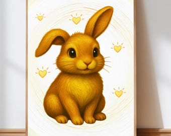 Painterly Bunny Art Print, Whimsical Nursery Decor, Animal Poster (Digital Download)