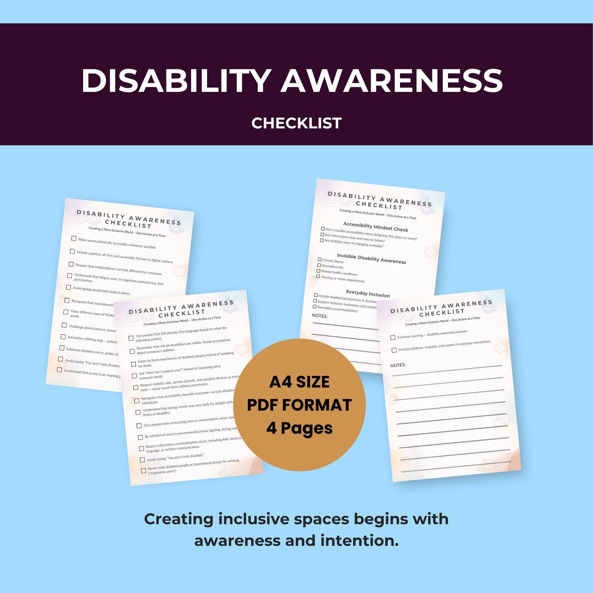 Disability Awareness Checklist Printable, Neurodiversity, Accessibility ...
