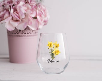 March Birth Flower Coffee/Wine Cup: Personalized Gift Idea | Bridesmaid Proposal | Gifts for Her | Best Friend Gift | Mother's Day Gift