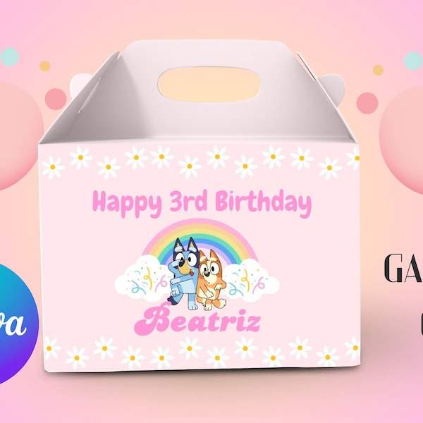 Gable Box Bluey , Party Favor . CANVA edit