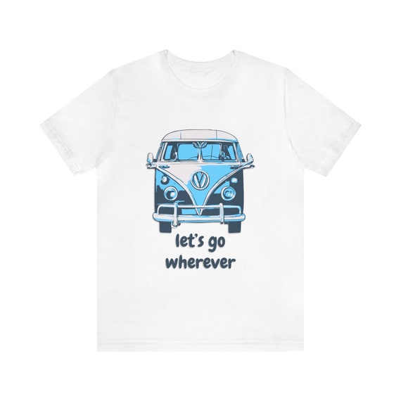 Camping Van T-Shirt: Unisex Airlume Cotton Tee, 'Let's Go'