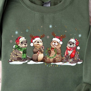 Otters Christmas Lights Sweatshirt, Otters Merry Christmas Shirt, Otter Lover Christmas Gift, Sea Animal Christmas Apparel, Christmas Gifts