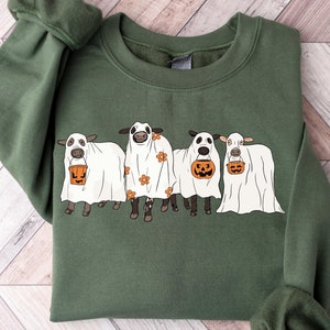 Cows Halloween Sweatshirt, Halloween Ghost Cows Sweatshirt, Spooky Cows Halloween Gifts, Cow Lovers Halloween Gift