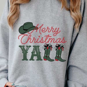 Merry Christmas Y’all Sweatshirt, Western Christmas Shirt, Retro Christmas Shirt, Cowboy Christmas Shirt, Gifts Christmas Shirt, Holiday Tee