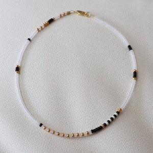 Beaded Choker Necklace Matt Crystal, Gold and Black, Seed Bead Choker, Bohemian Bead Necklace, Unique Handmade necklace for men and woman