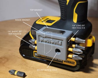 3D Printed Magnetic Driver Bits Holder for 20V MAX Dewalt Impact Driver (LEFT SIDE)