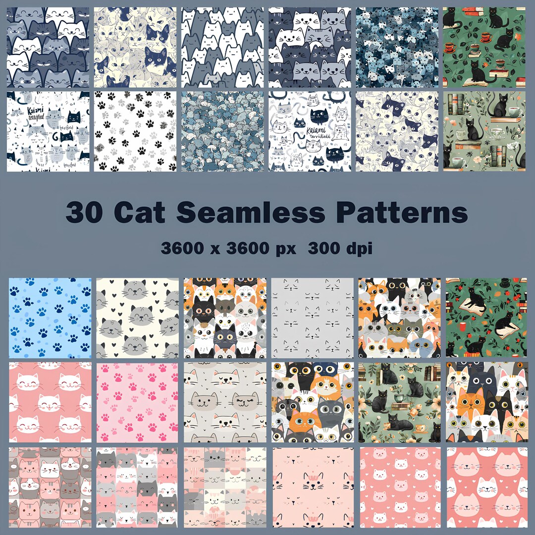 Solid Cat Pattern 30 Seamless Cats Patterns Digital Paper With Cats, Wallpaper, Cat ...