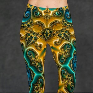 Mandala UV-Reactive Psychedelic Abstract Fractal Print Leggings Trippy Leggings Yoga Tights Festival Leggings Festival Clothing Burning Man