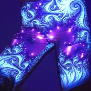 UV-Reactive Purple Gold Psychedelic Fractal Leggings, Yoga Leggings, Trippy Festival Leggings, Festival Clothing, Burning Man, Boom