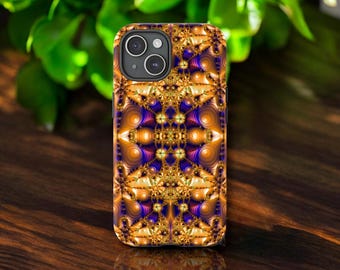 紫と黄色のライト、サイケデリックなヴィンテージフラクタルタフケース、iPhone、Google Pixel、Samsung Galaxy用、二重層保護