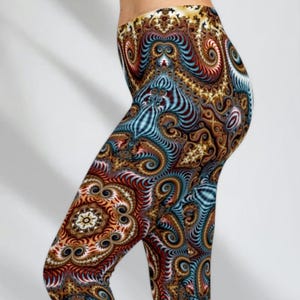 Mandala Psychedelic Abstract Fractal Print Leggings Trippy Leggings Yoga Tights Festival Leggings Festival Clothing Burning Man Boom
