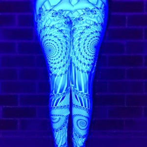 UV-Reactive Psychedelic Fractal Print Leggings, Yoga Leggings, Trippy Leggings, Festival Leggings, Burning Man, Boom