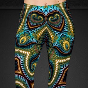 UV-Reactive Psychedelic Abstract Fractal Print Leggings Trippy Leggings Yoga Tights Festival Leggings Festival Clothing Burning Man Boom