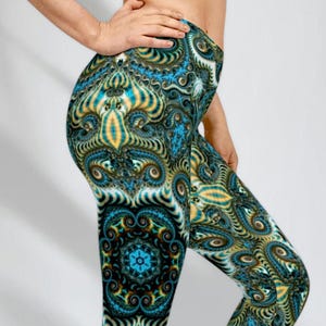 Sacred Geometry UV-Reactive Psychedelic Abstract Fractal Print Leggings Trippy Leggings Yoga Tights Festival Leggings Festival Clothing